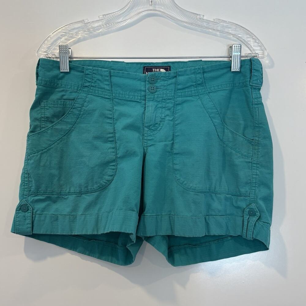 The North Face Womens Teal Green Ripstop Cargo Hiking Shorts Size 4 Regular